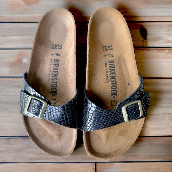 *NEW* Birkenstock Madrid Black Shiny Python Sandal, Size 37 (US Women’s 6 - 6.5) - Picture 4 of 5